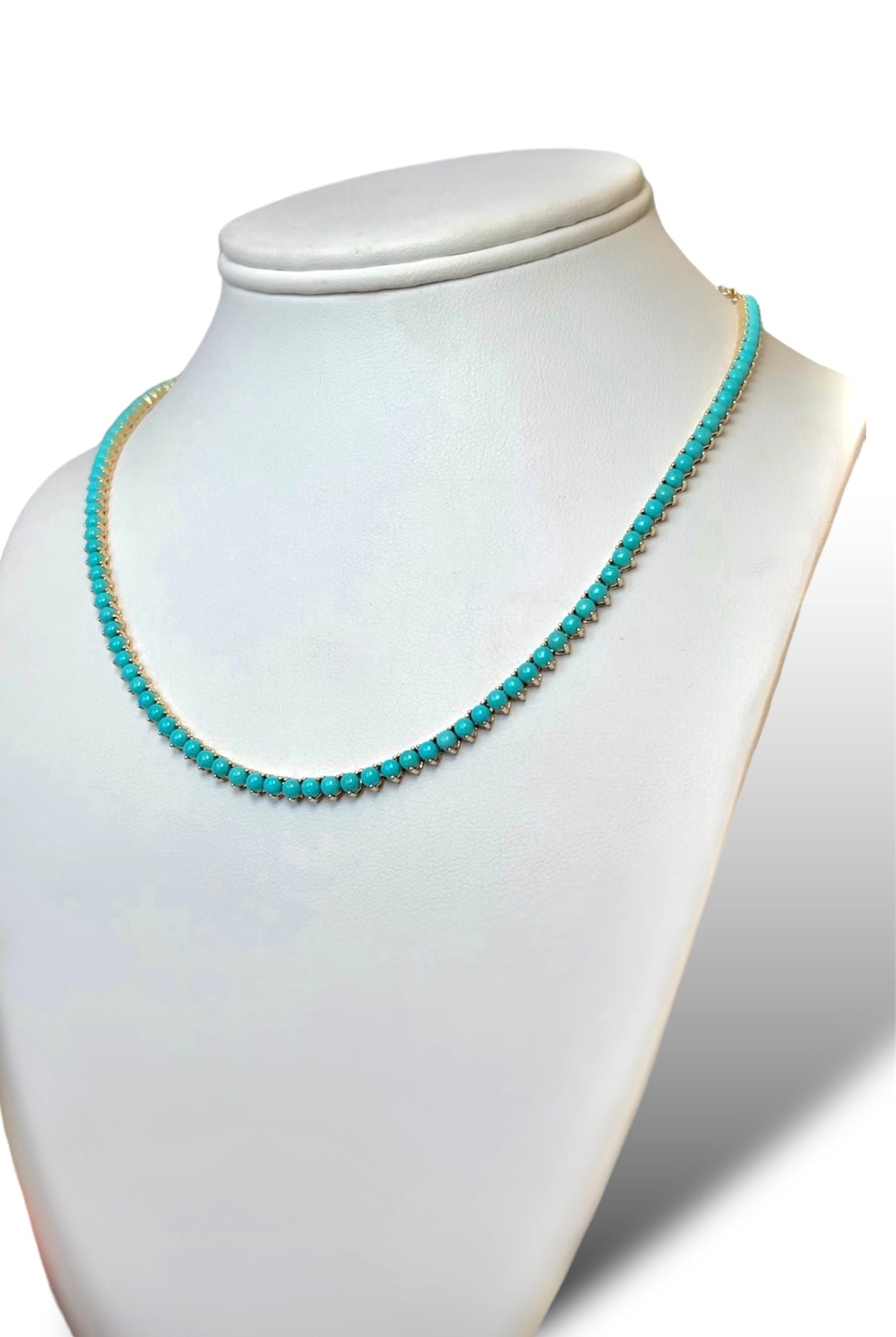 14KT Yellow Gold Turquoise Tennis Necklace