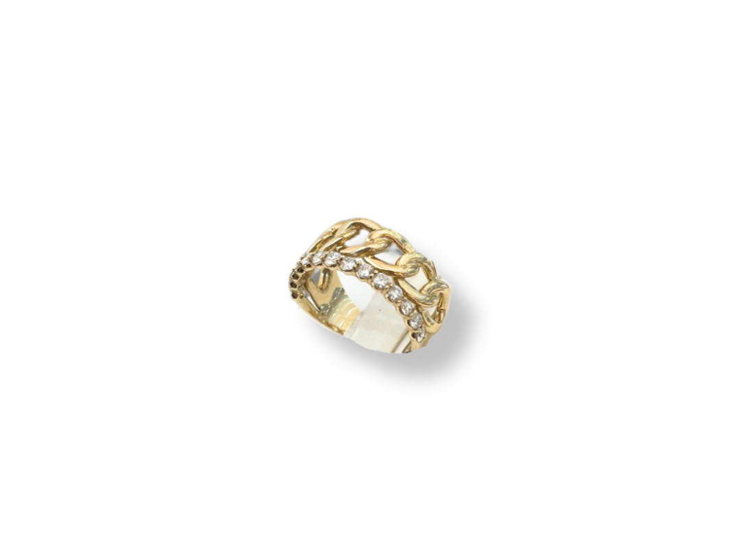 14KT Gold Cuban Ring with Diamond Layer