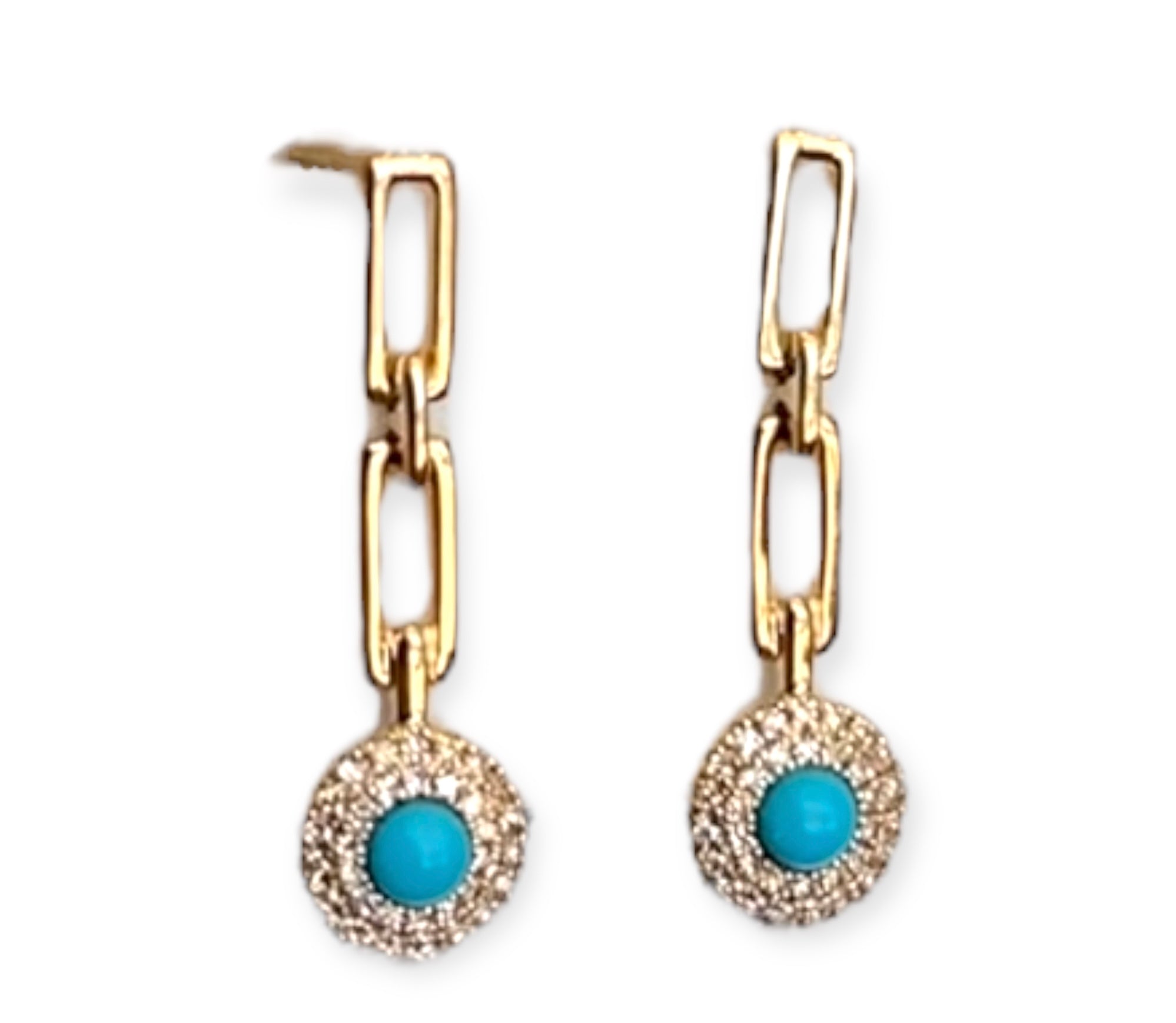 0.15CT Diamond / 0.26CT Turquoise Paperclip Dangling Earrings