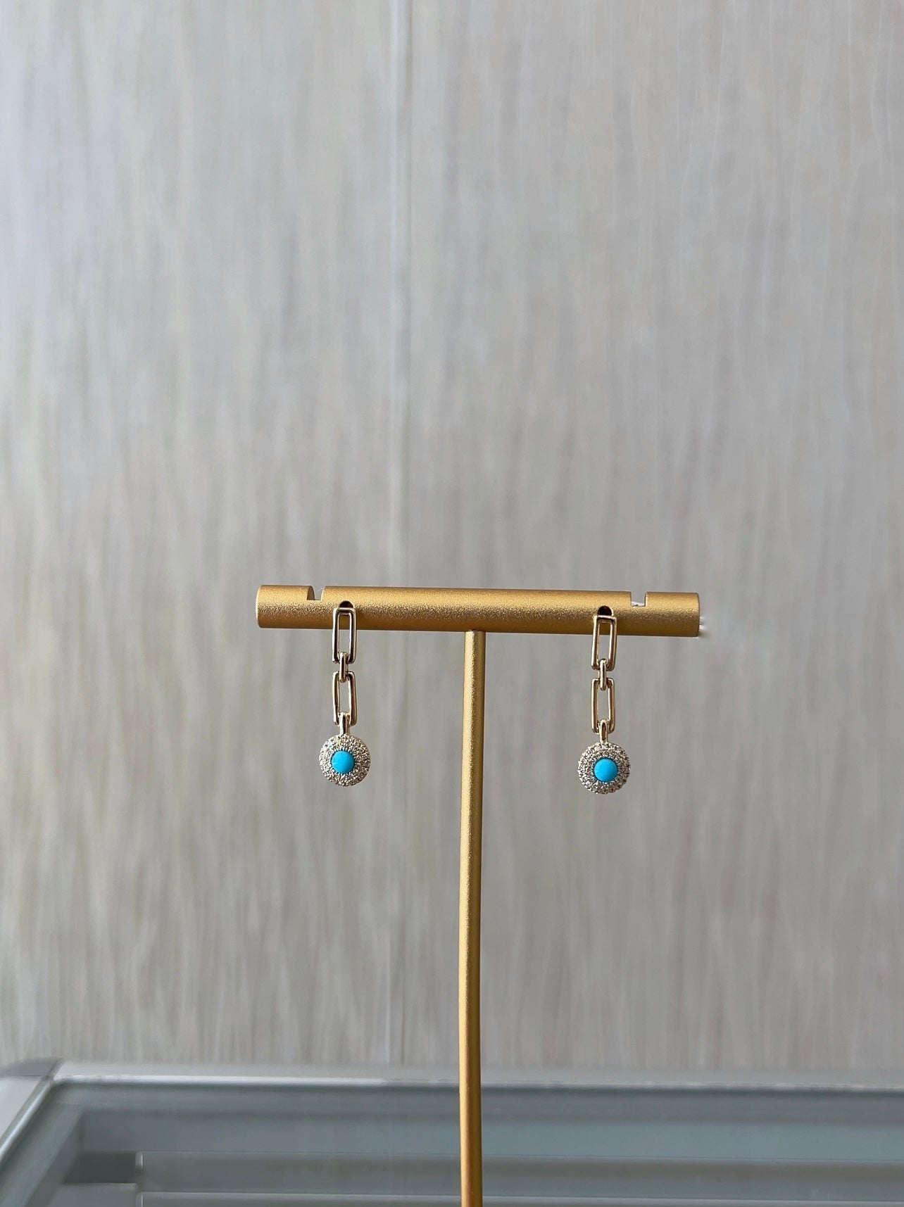 0.15CT Diamond / 0.26CT Turquoise Paperclip Dangling Earrings