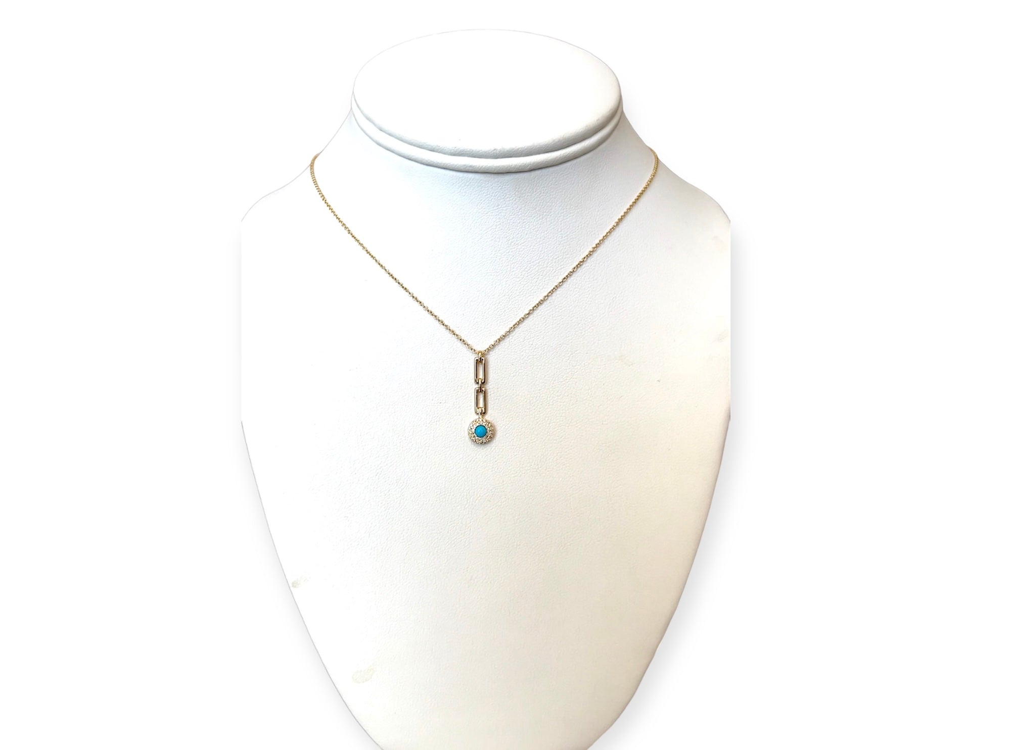 0.09CT Diamond / 0.30CT Turquoise Paperclip Dangling Necklace