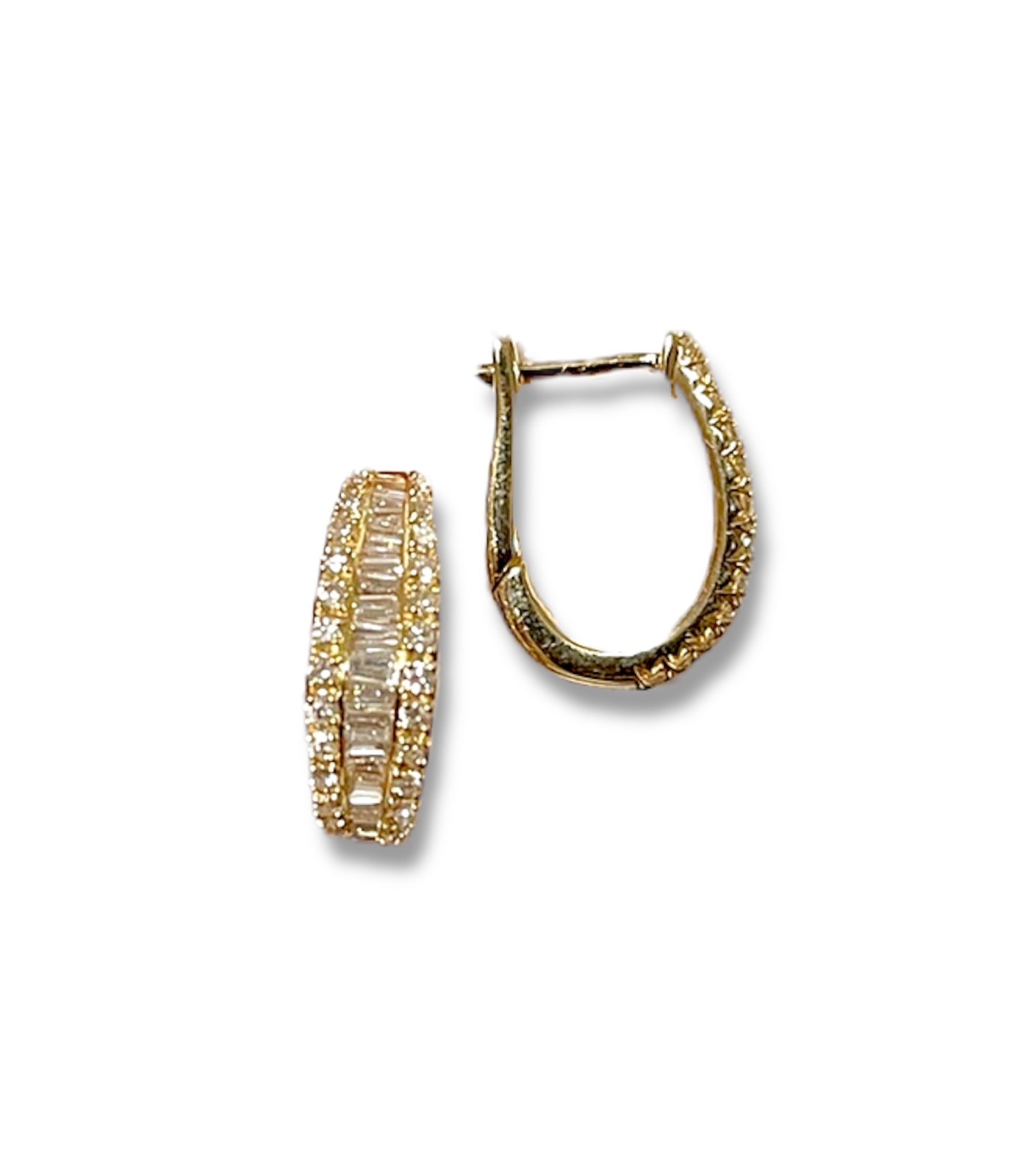 1.36CT Baguette/Round Diamond Hoop Earrings