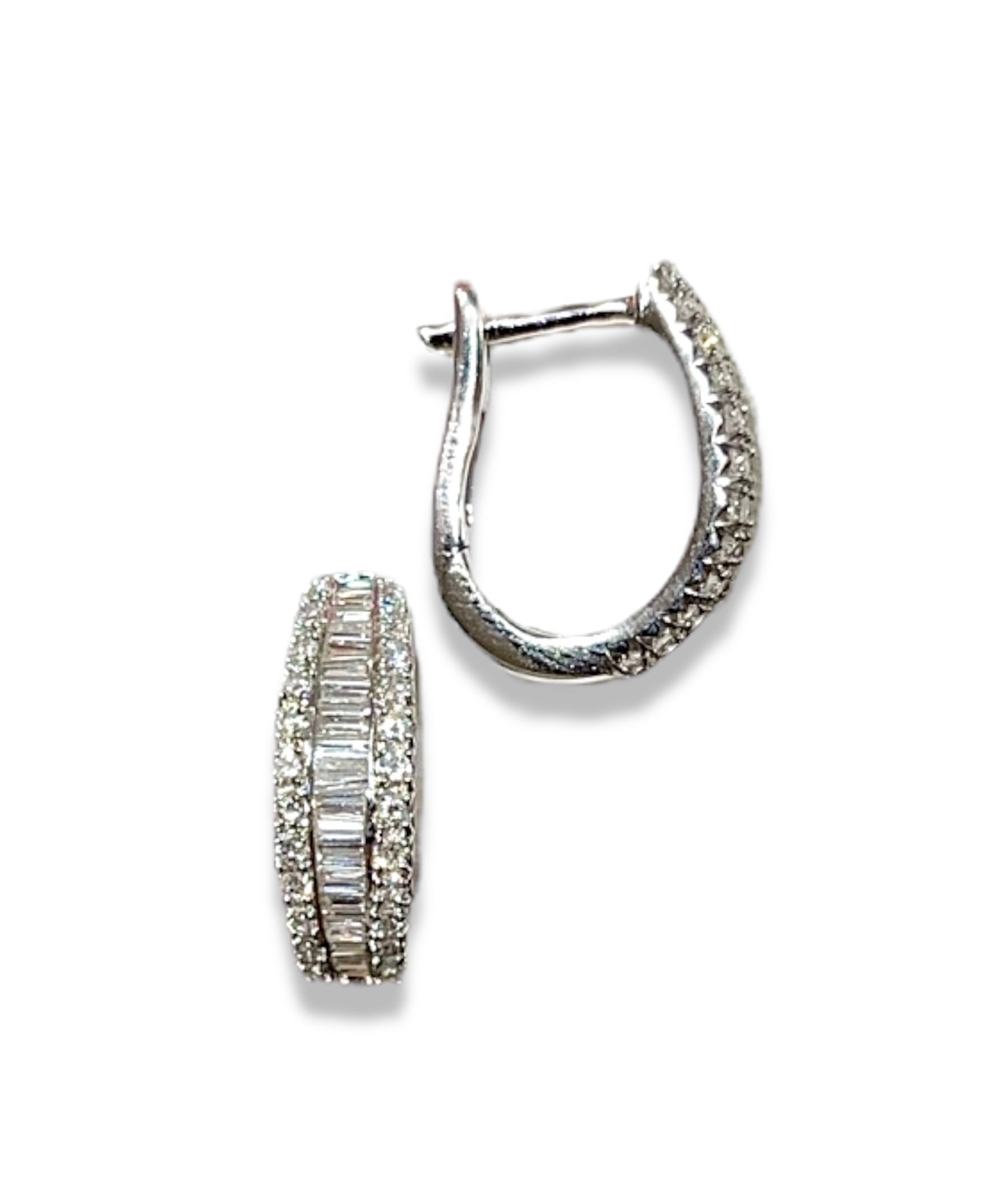 1.36CT Baguette/Round Diamond Hoop Earrings