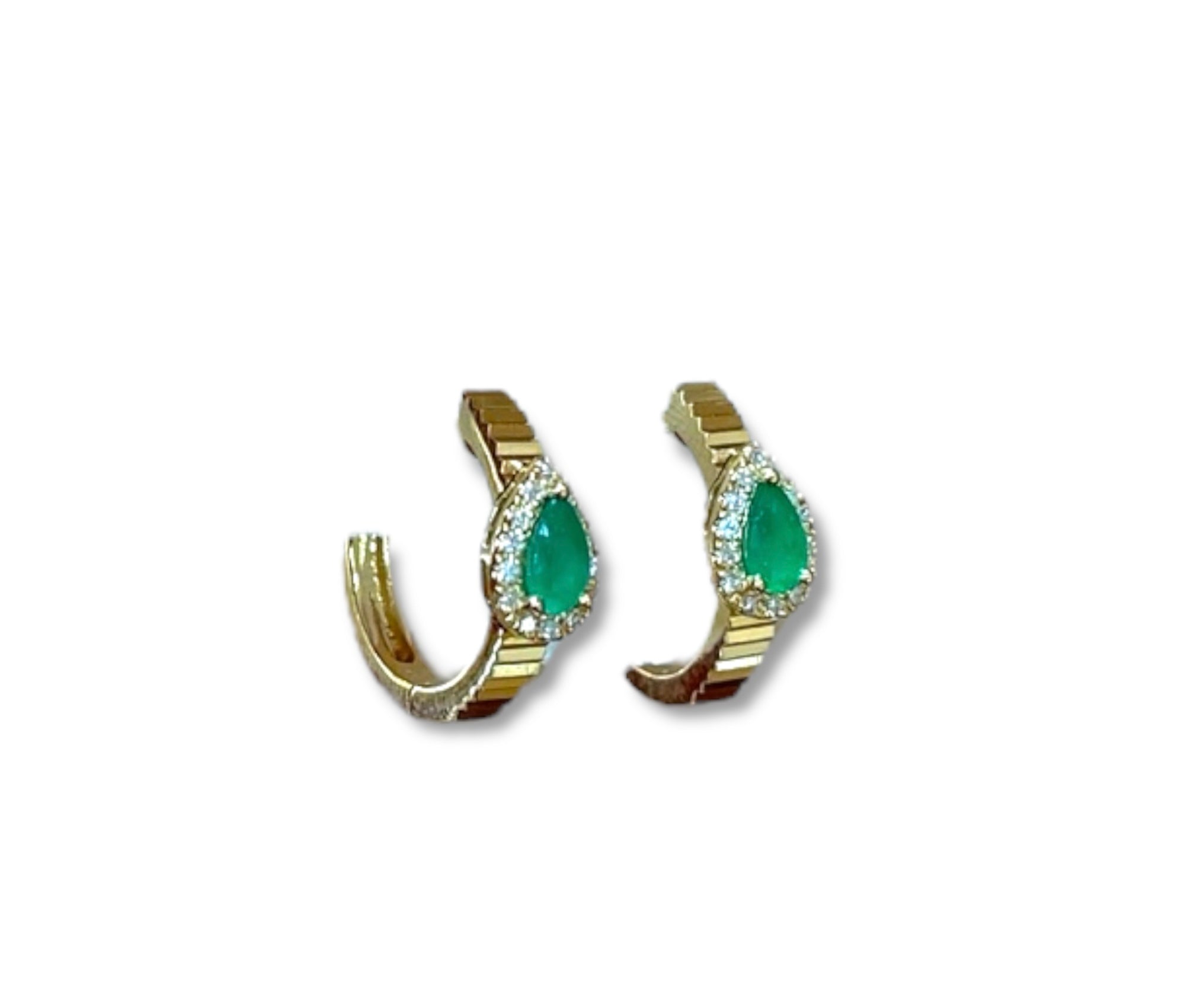 14KT Yellow Gold Diamond / Emerald Hoop Earrings