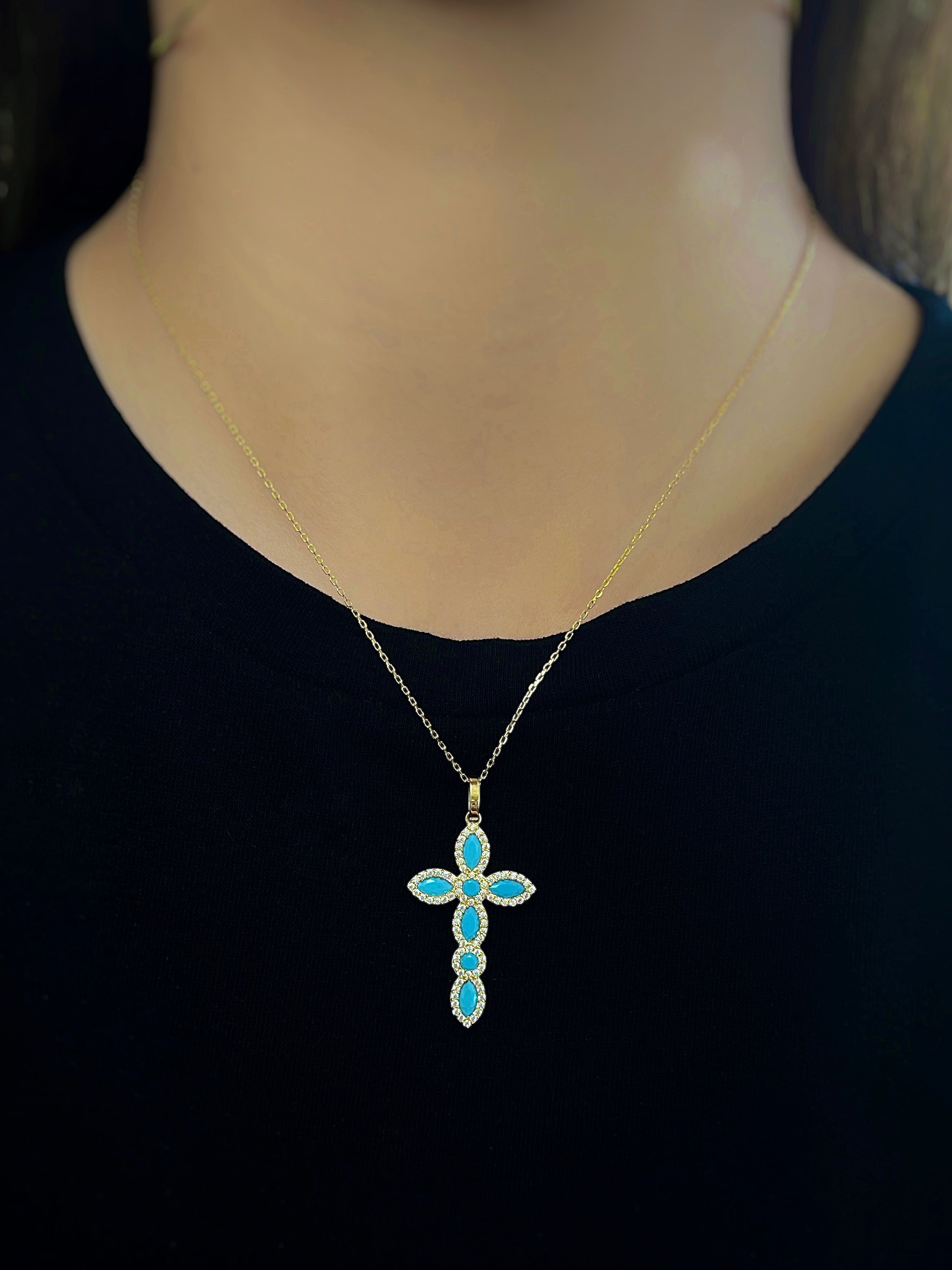 18KT Turquoise Cubic Zirconia Ladies Cross