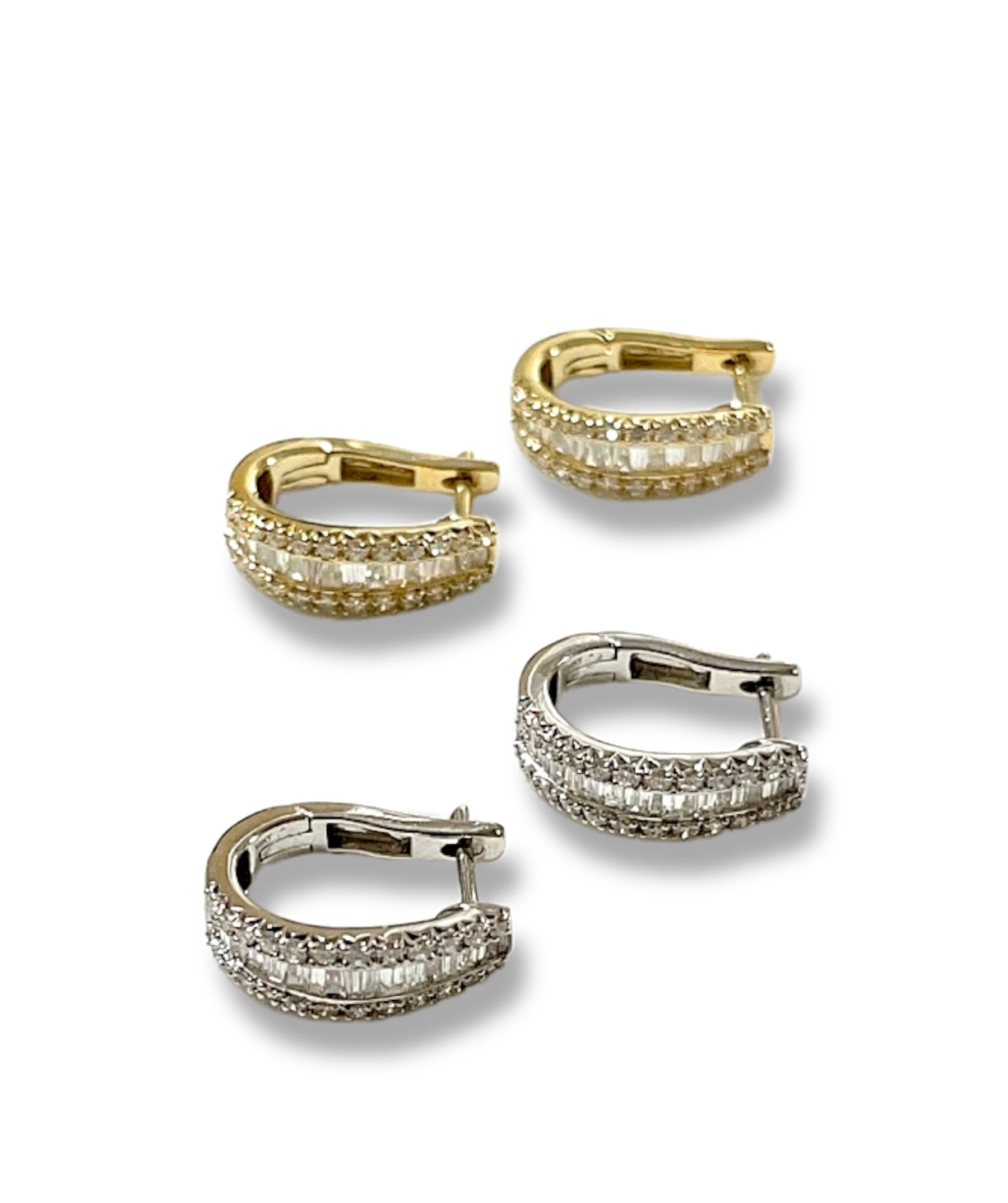 1.36CT Baguette/Round Diamond Hoop Earrings