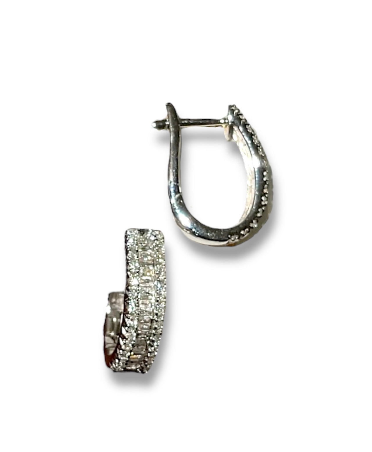 0.75CT White Gold Baguette/Round Diamond Hoops