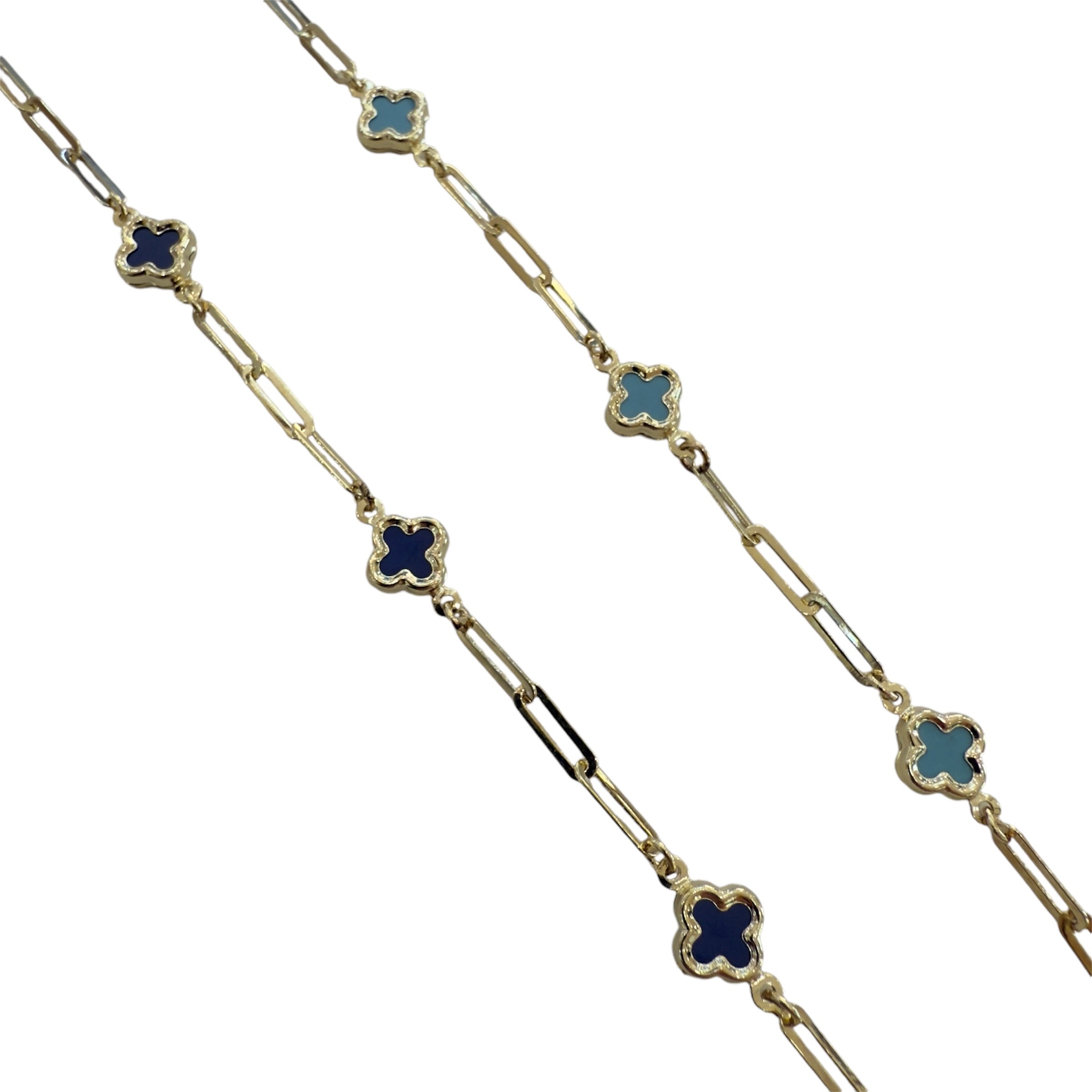 14KT Mini Clover Paperclip Bracelet