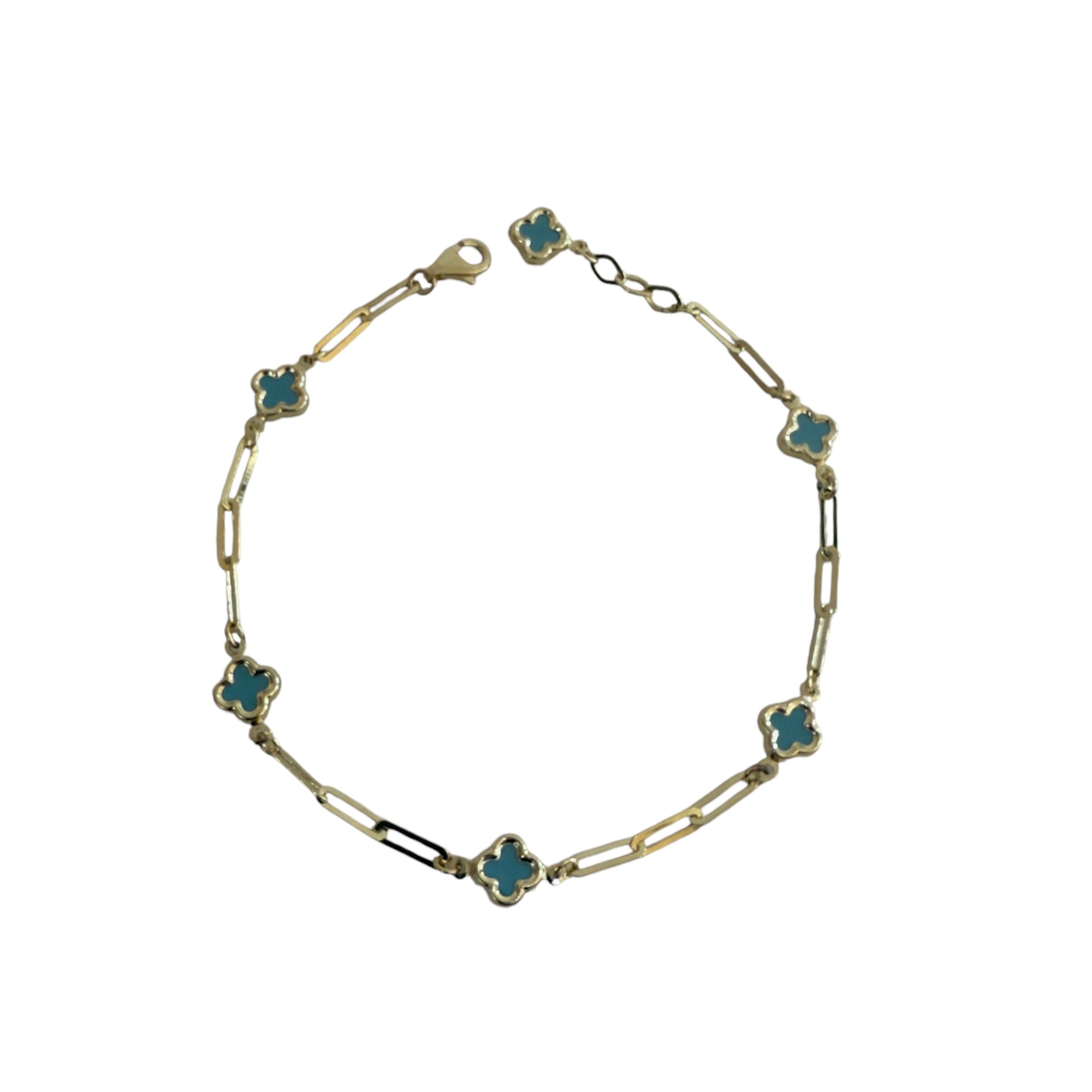 14KT Mini Clover Paperclip Bracelet