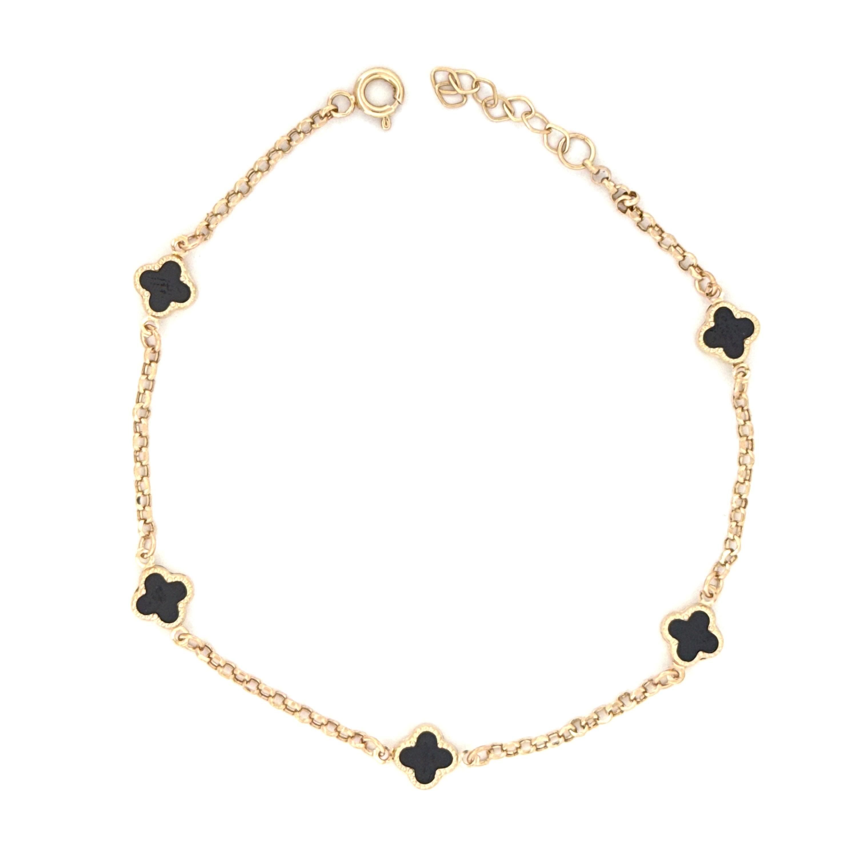 14kt Mini Black Clover Bracelet - Nancy's Jewelry