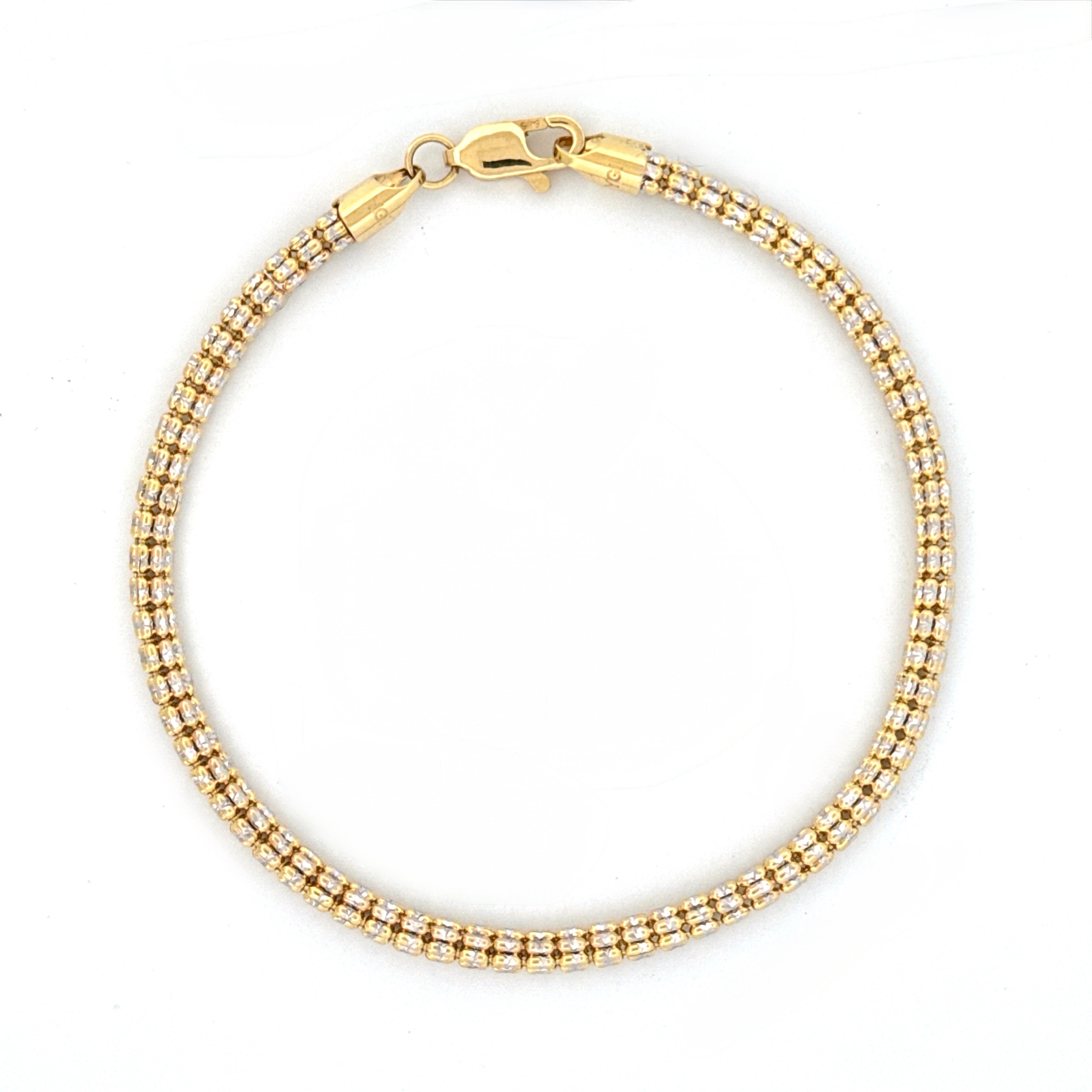 14KT 2 Tone Diamond Cut Tube Ball Bracelet