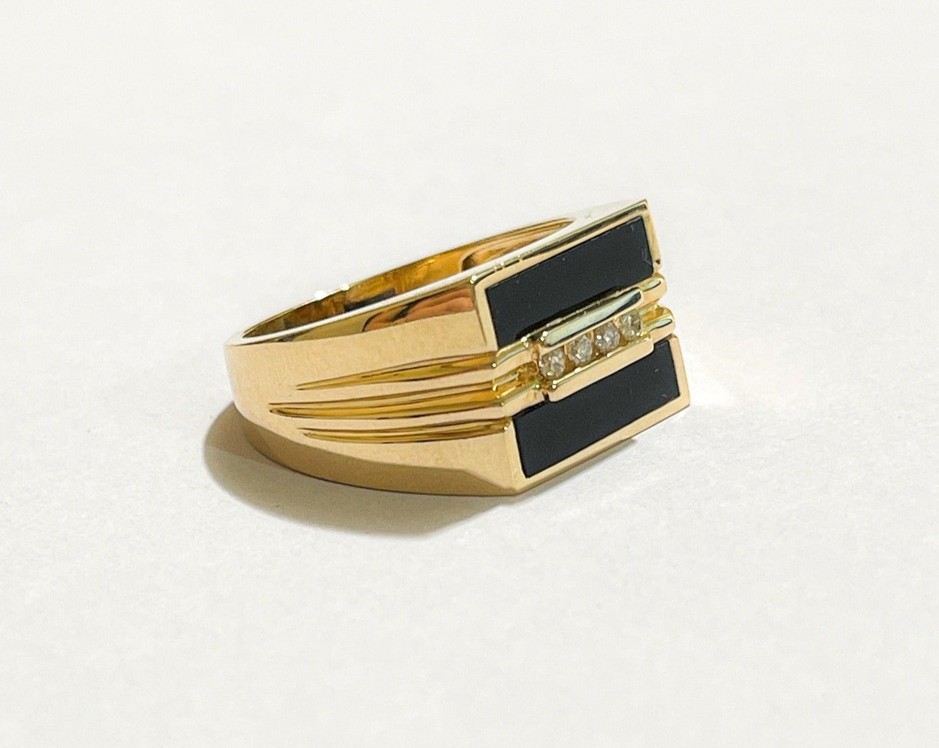 0.12CT Men's Black Onyx Diamond Ring