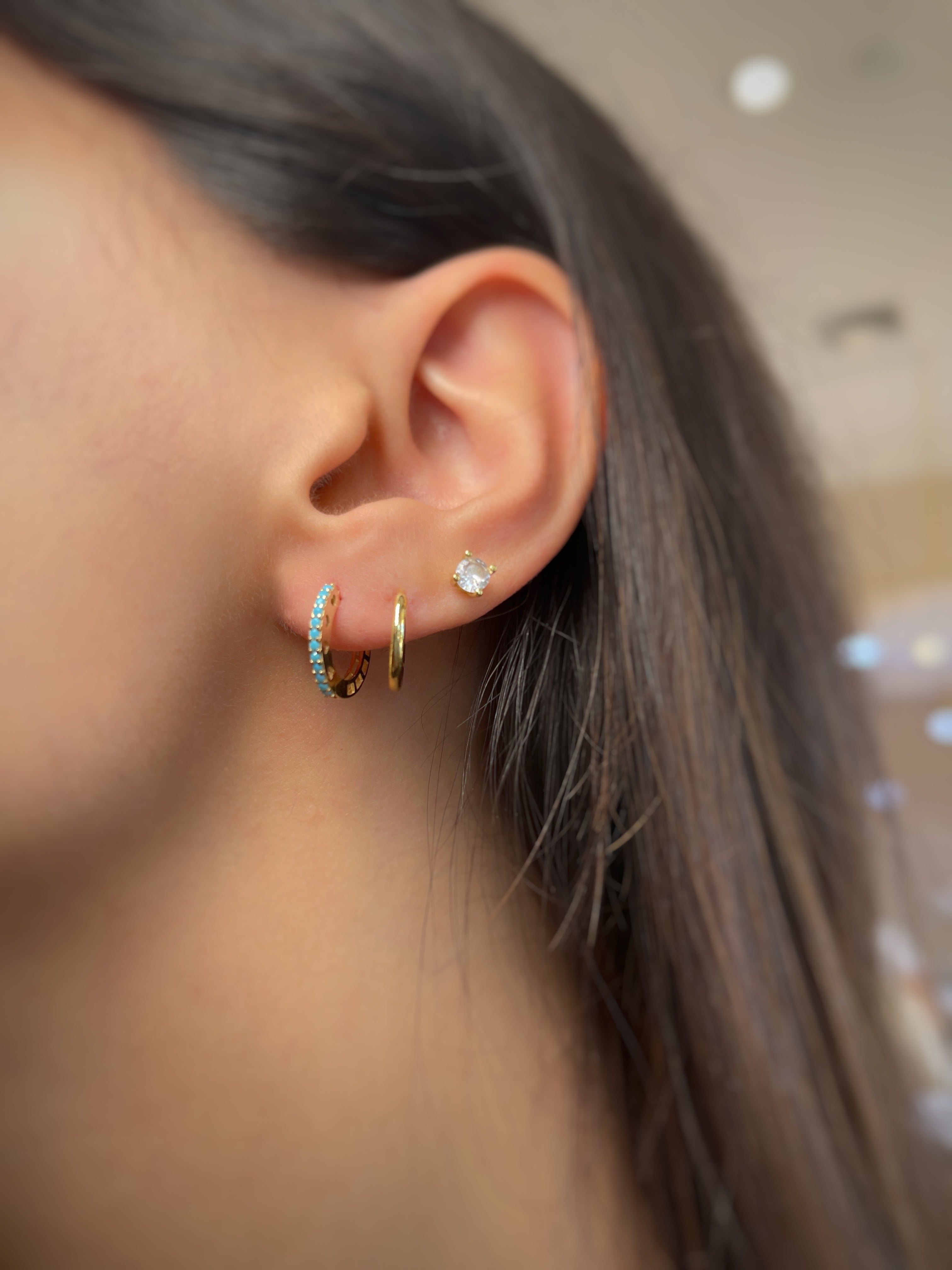 18KT Yellow Gold Turquoise Huggies Earring