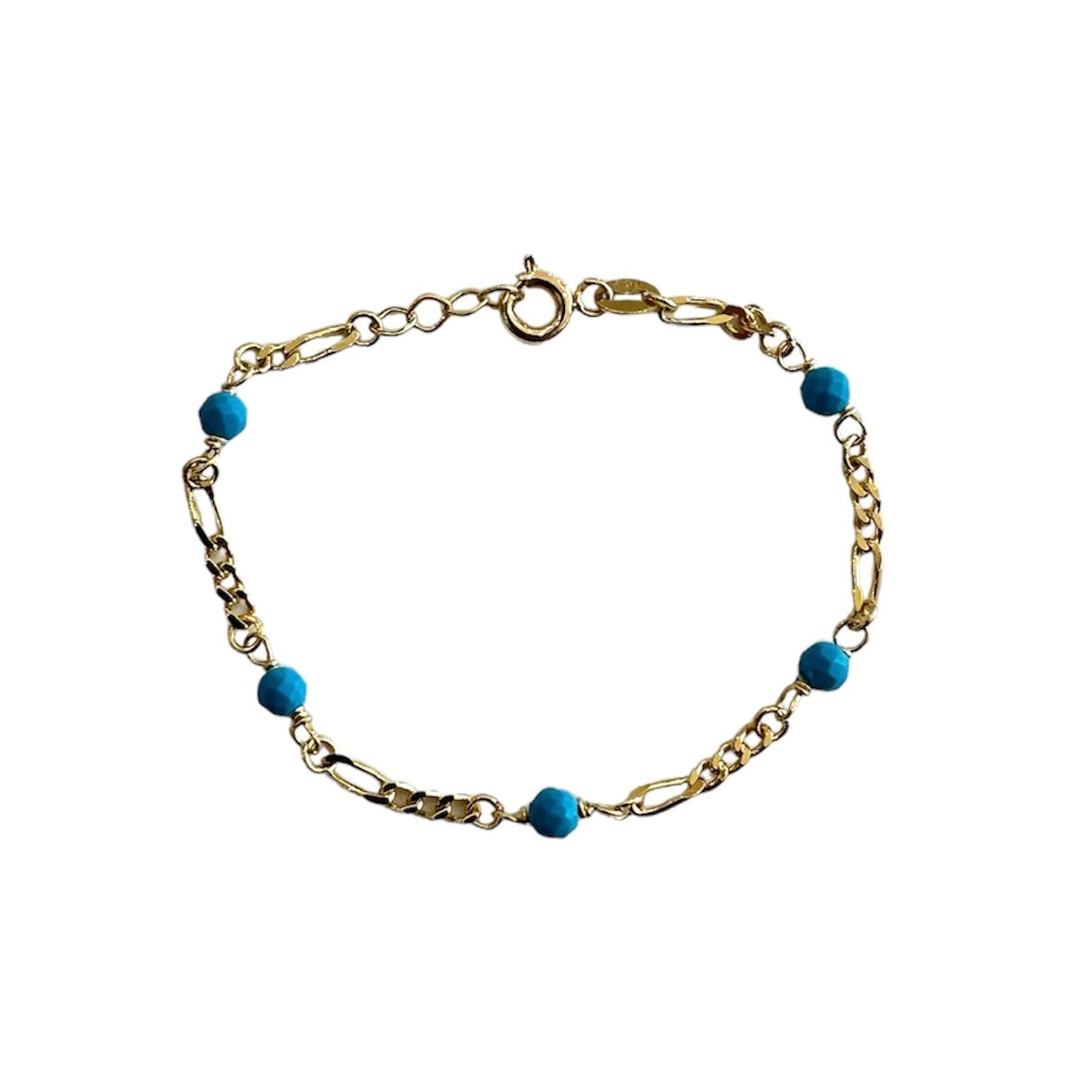 18KT Yellow Gold Kids Turquoise Figaro Bracelet