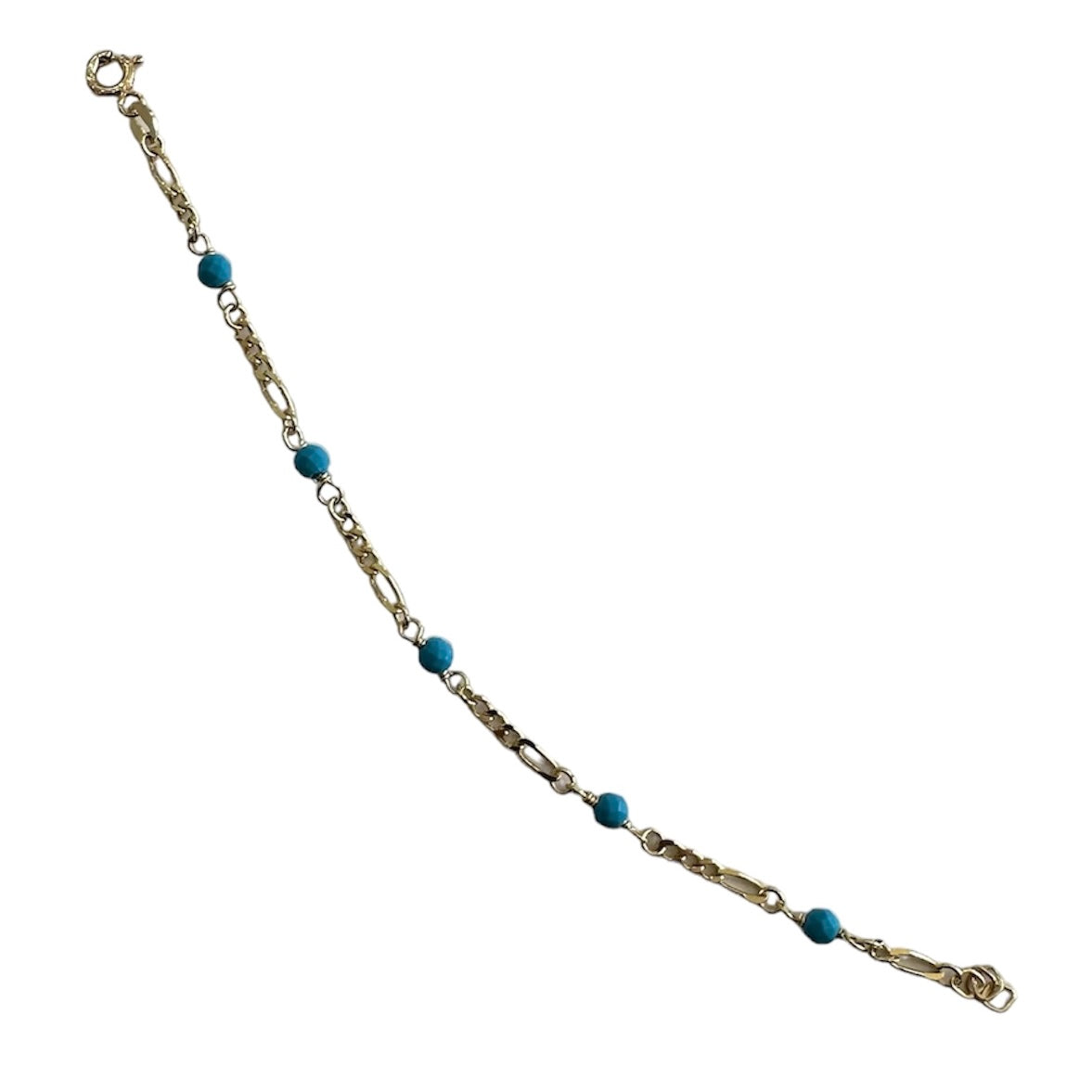 18KT Yellow Gold Kids Turquoise Figaro Bracelet