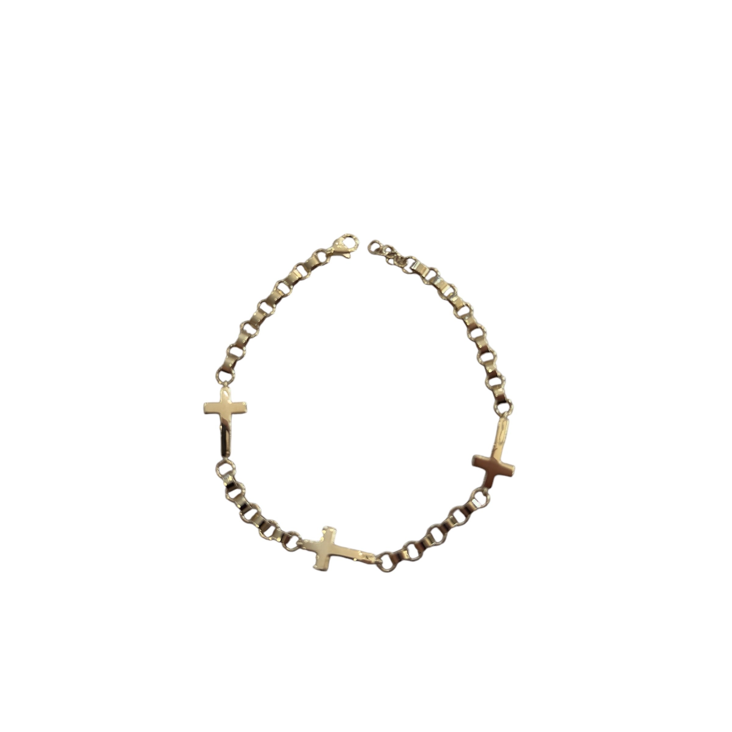 14KT Yellow Gold Rollo 3 Cross Bracelet