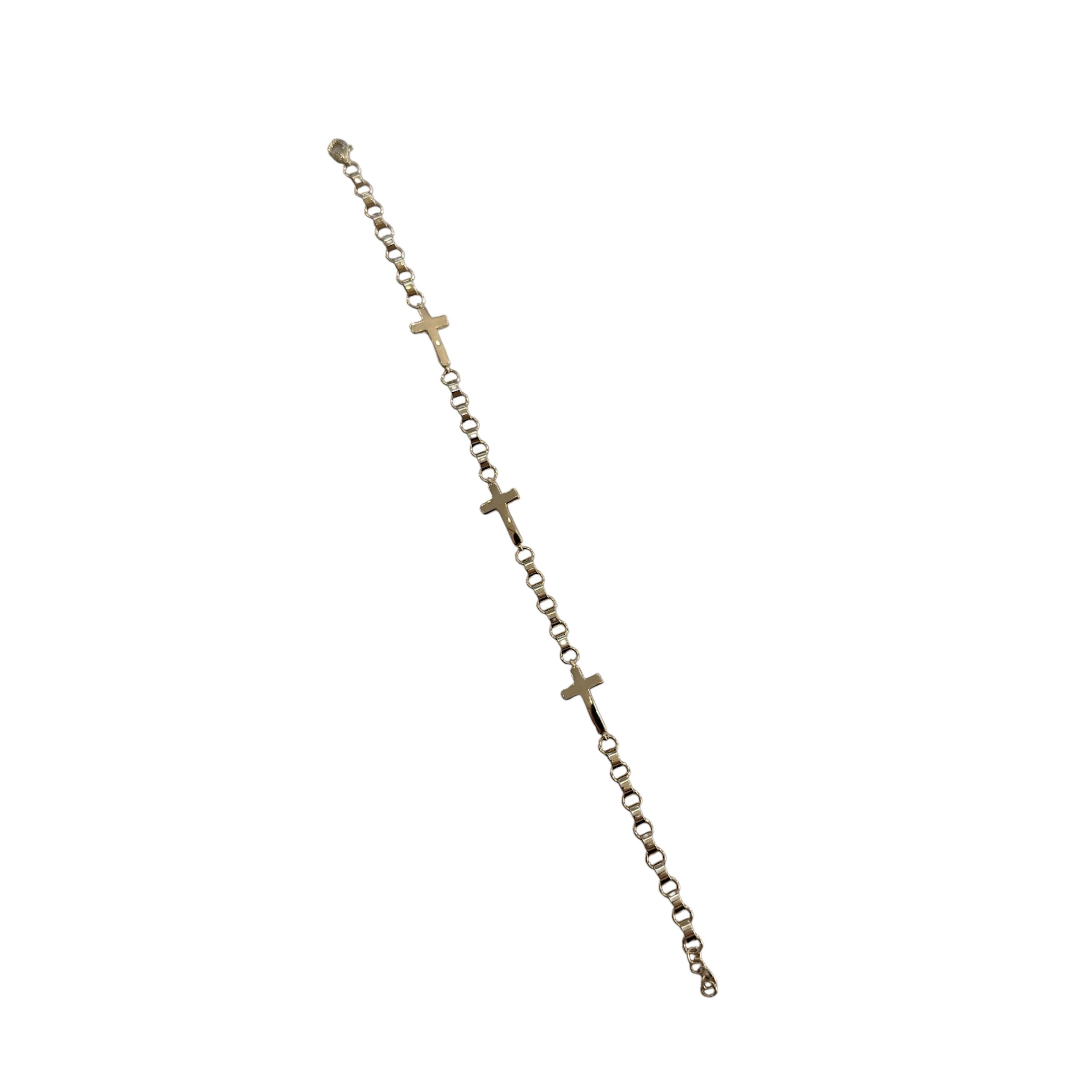 14KT Yellow Gold Rollo 3 Cross Bracelet