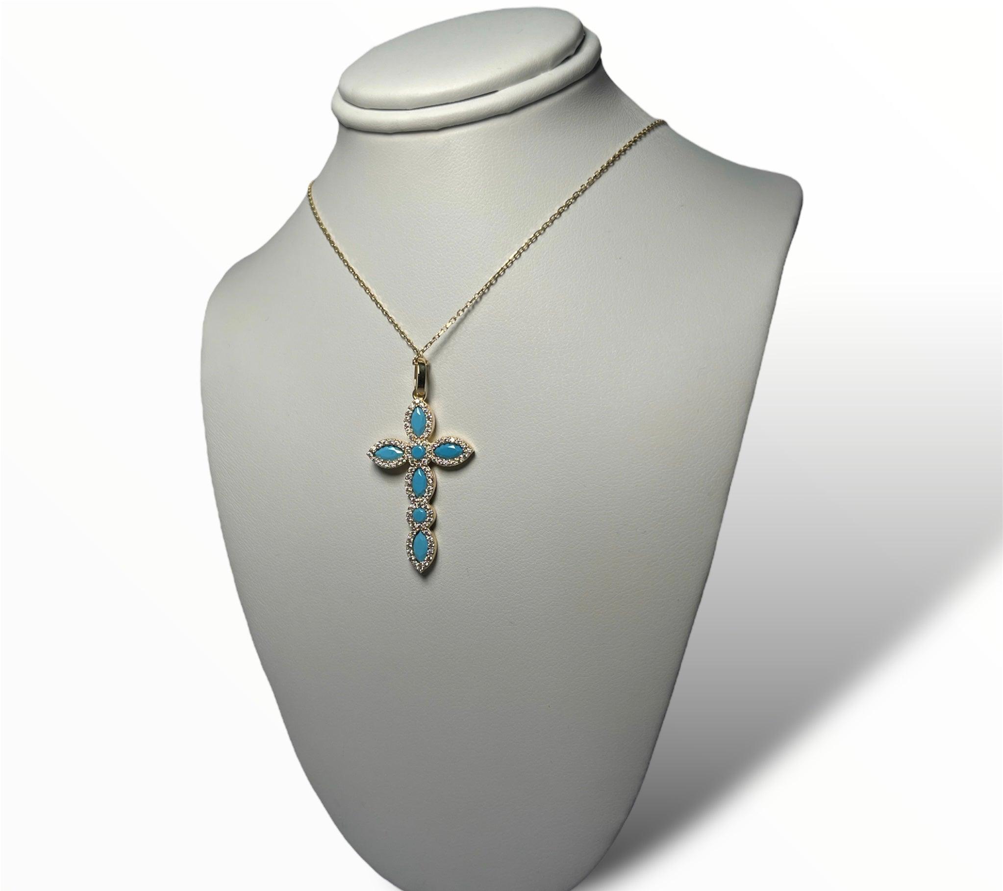 18KT Turquoise Cubic Zirconia Ladies Cross - Nancy's Jewelry