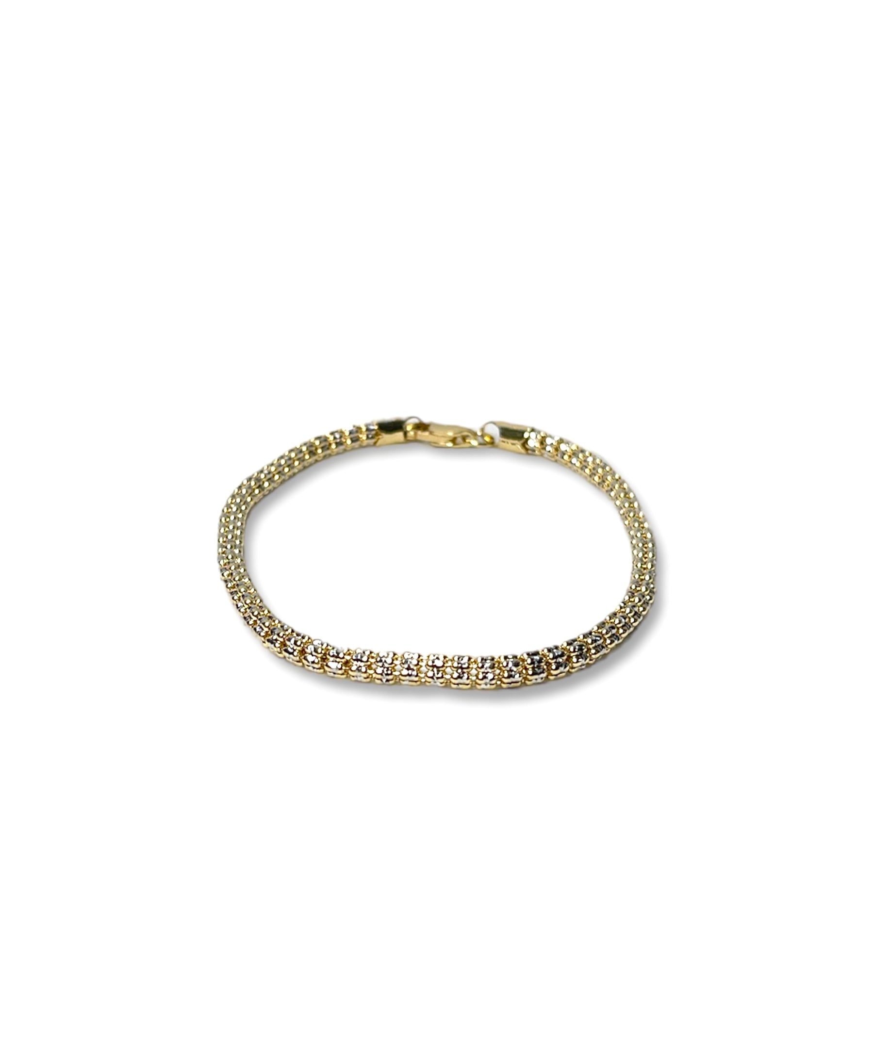 14KT 2 Tone Diamond Cut Tube Ball Bracelet