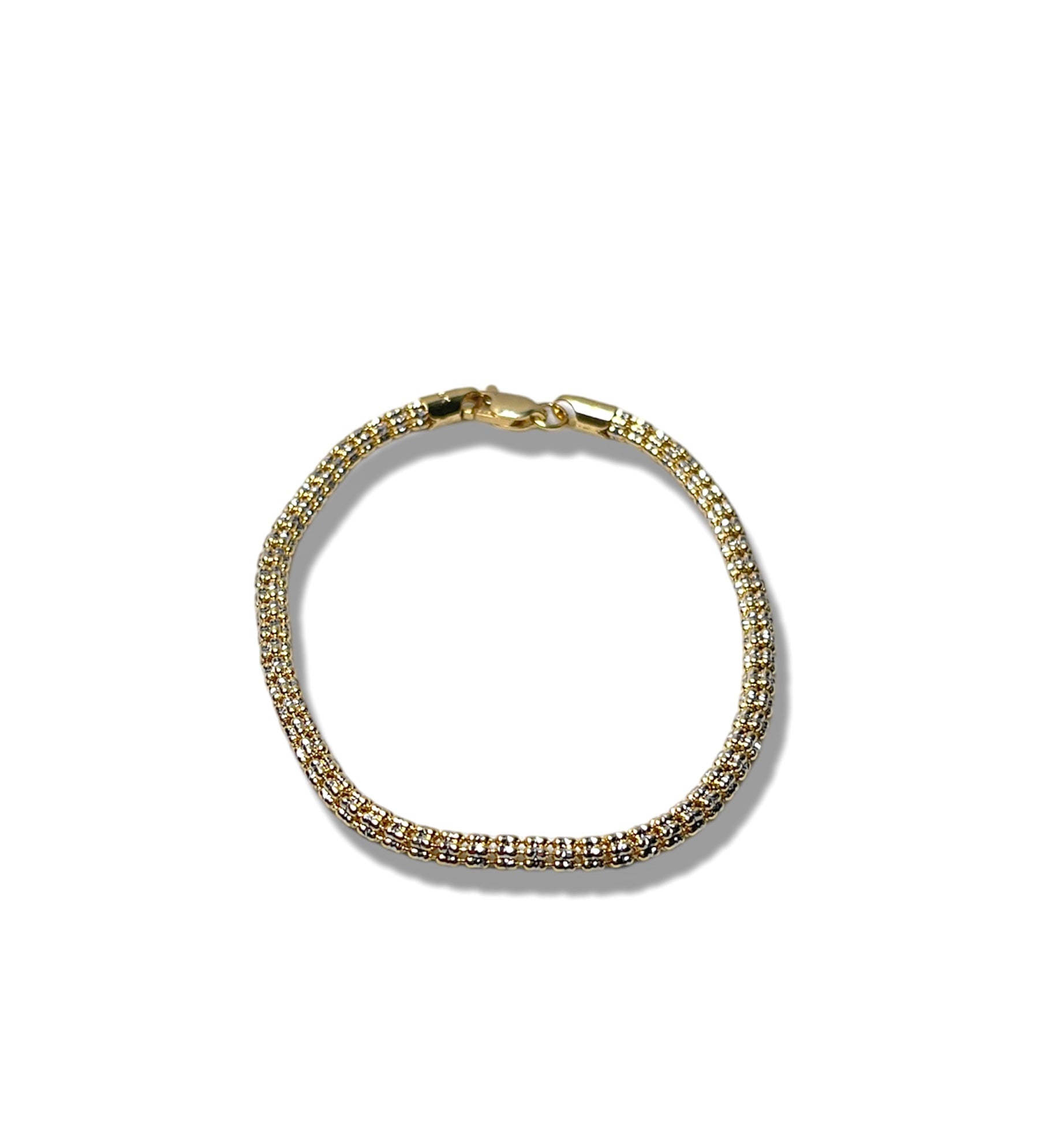 14KT 2 Tone Diamond Cut Tube Ball Bracelet