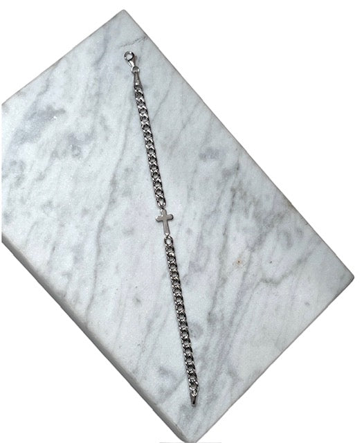 14KT White Gold Toddler Bracelet with Cross