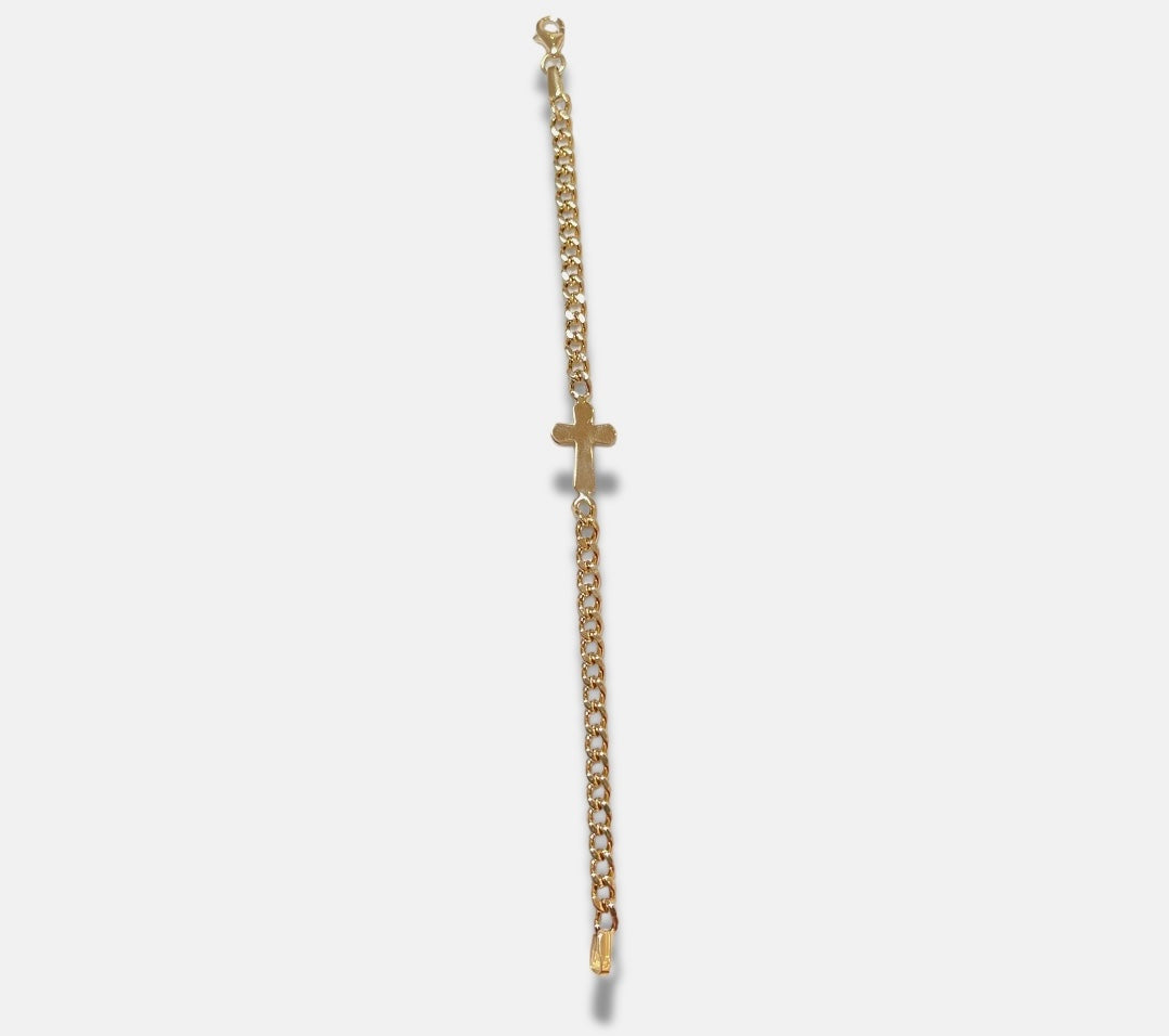 14KT Yellow Gold Kid's Cuban Chain Bracelet + Cross