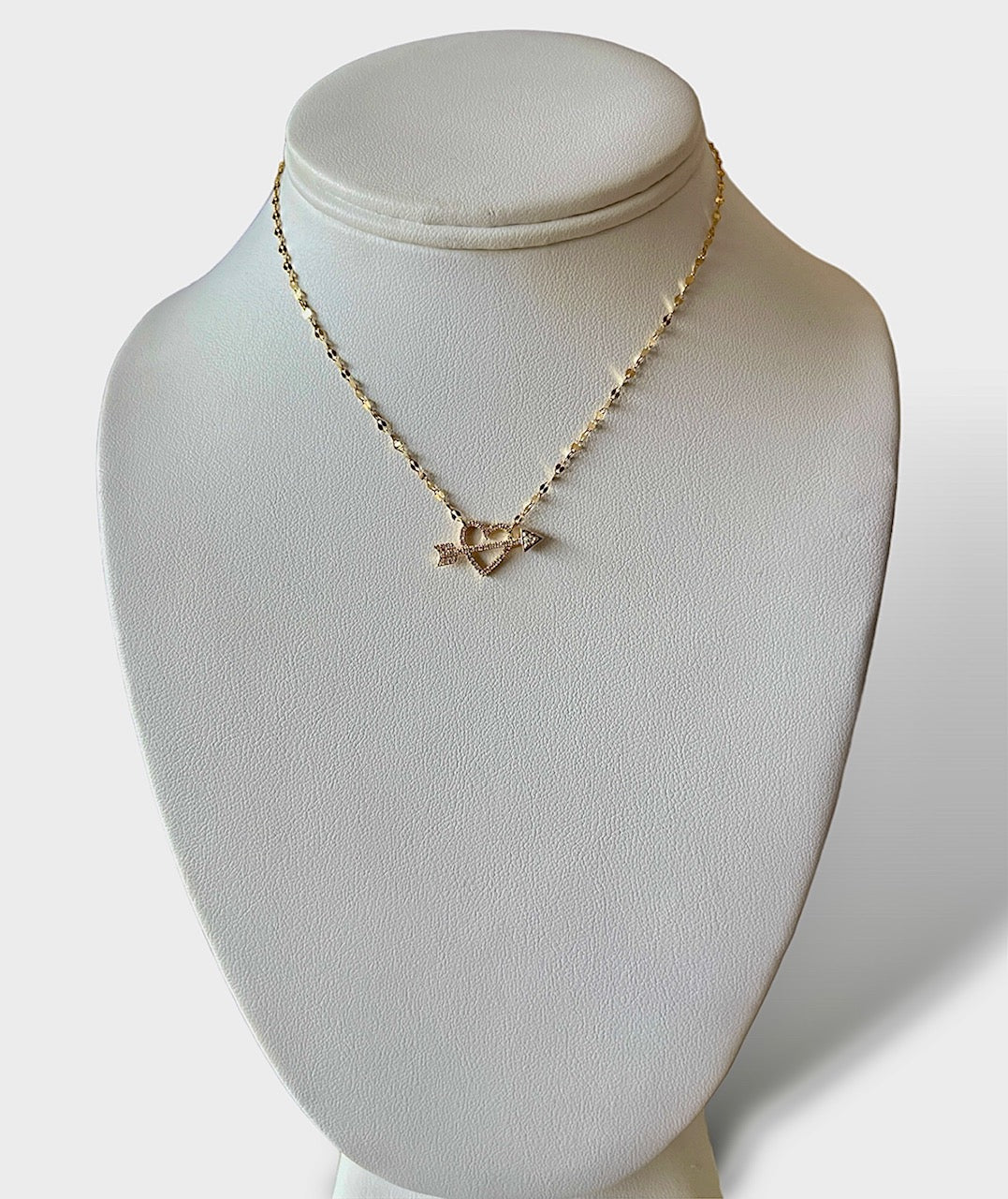 14KT Yellow Gold Arrow Through Heart - Diamond Cut Chain