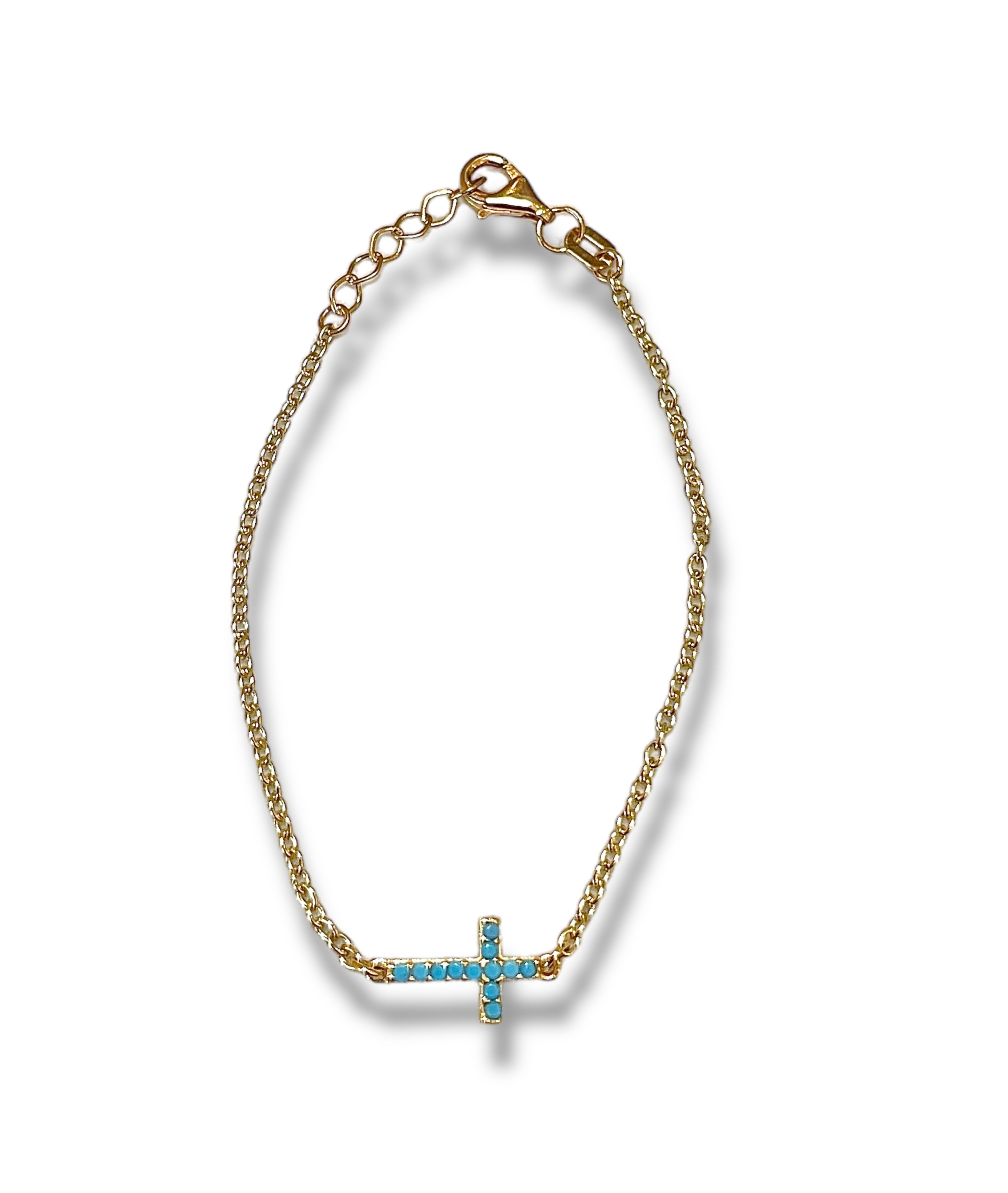 18KT Yellow Gold Baby Bracelet with Turquoise Cross