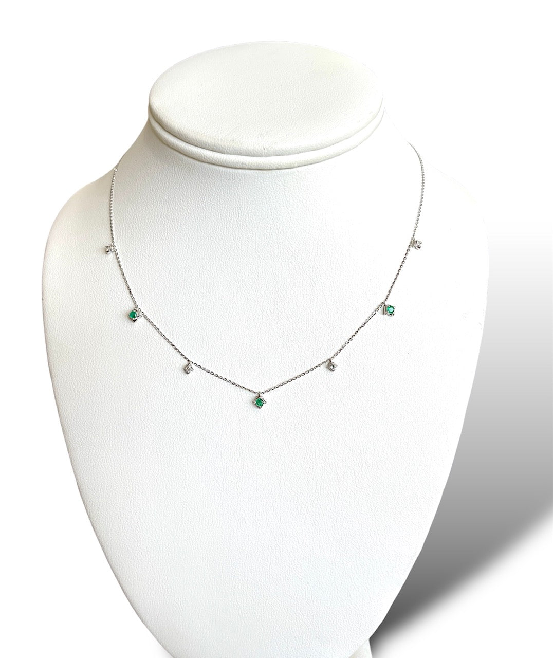 14KT White Gold Dangling Emerald Necklace