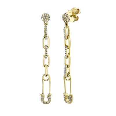 0.24CT Diamond Safety Pin Drop Earrings