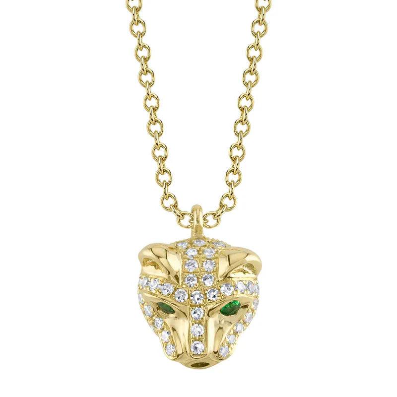 0.12CT Diamond & 0.02CT Emerald Panther Necklace - Nancy's Jewelry