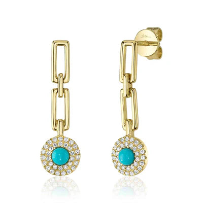 0.15CT Diamond & 0.26CT Turquoise Drop Link Earrings