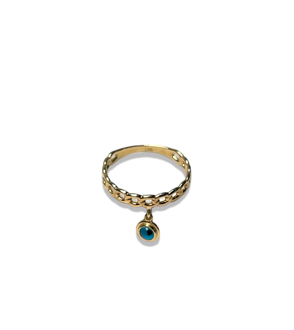 14KT Yellow Gold Ring -Cuban Sided Dangling Eye