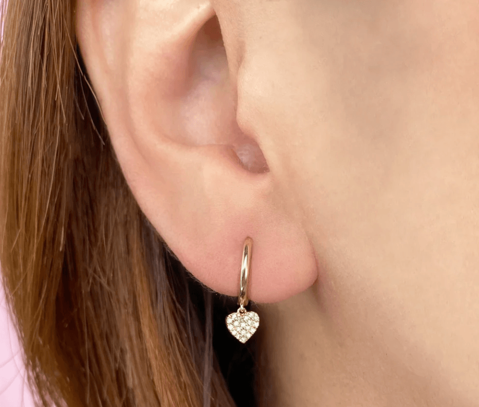 0.09CT Diamond Pave Heart Huggie Earring - Nancy's Jewelry