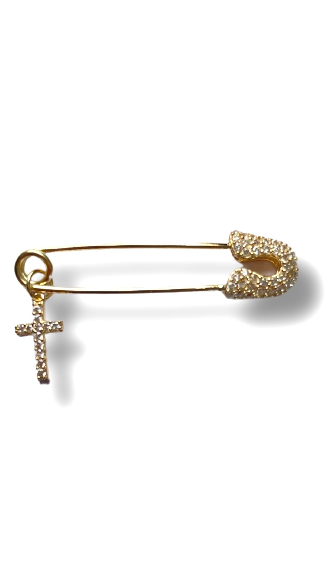 14KT Yellow Gold Cubic Zirconia Baby Pin - Dangling Cross