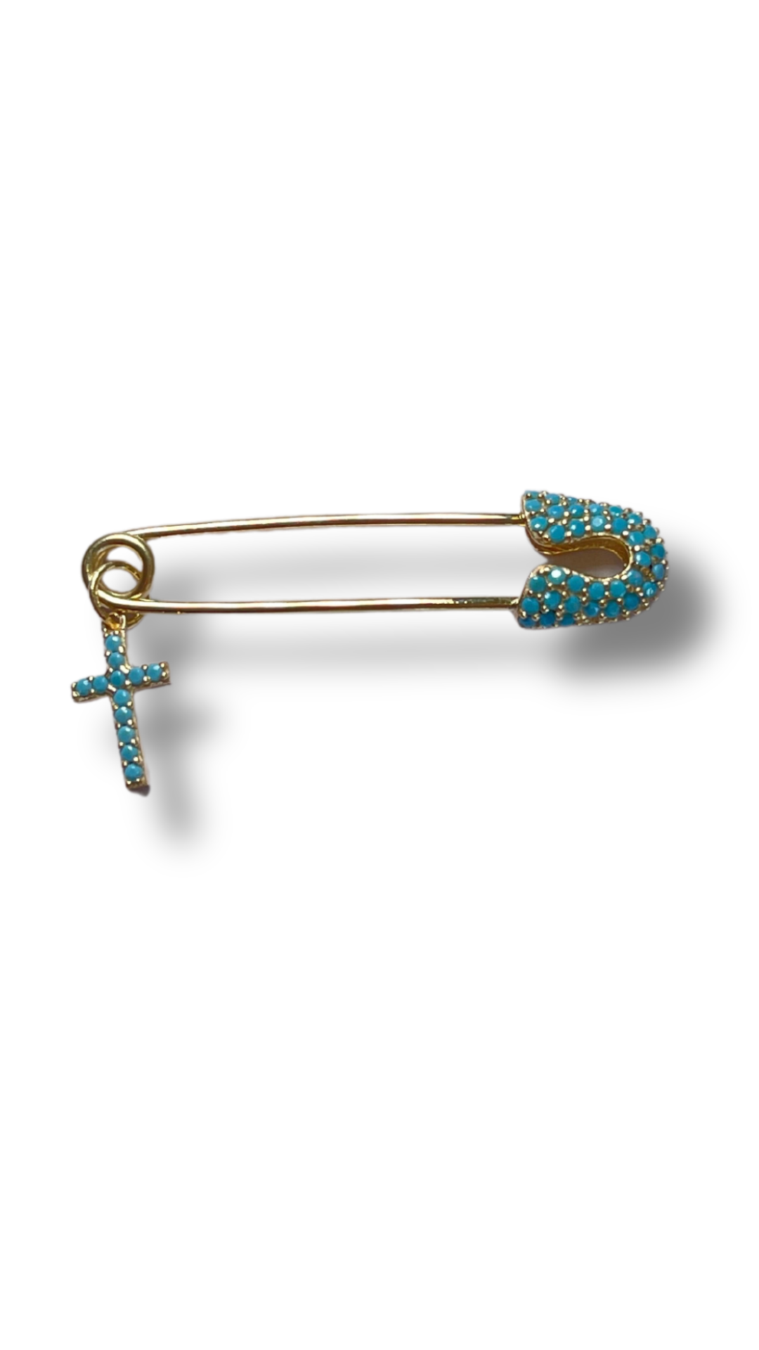 14KT Yellow Gold Turquoise Baby Pin - Dangling Cross