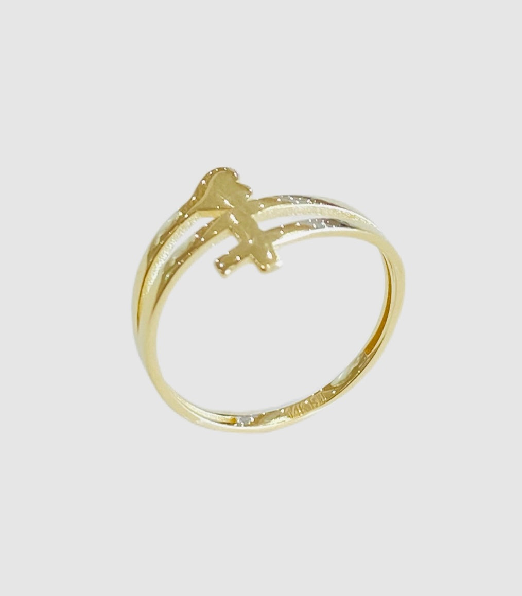 14Kt Yellow Gold Heart & Cross Ring