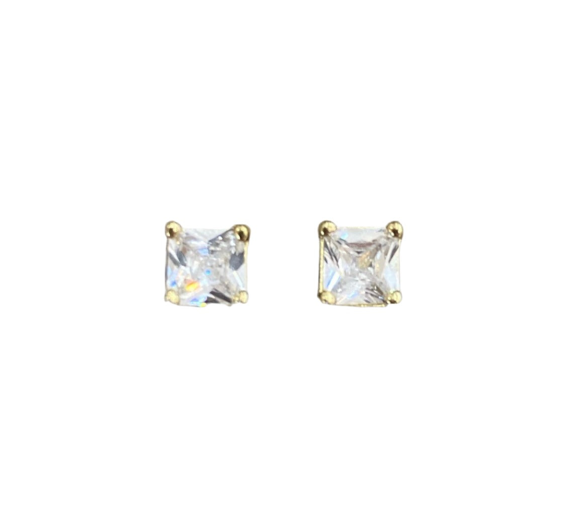 14Kt Yellow Gold Cubic Zirconia Square Studs