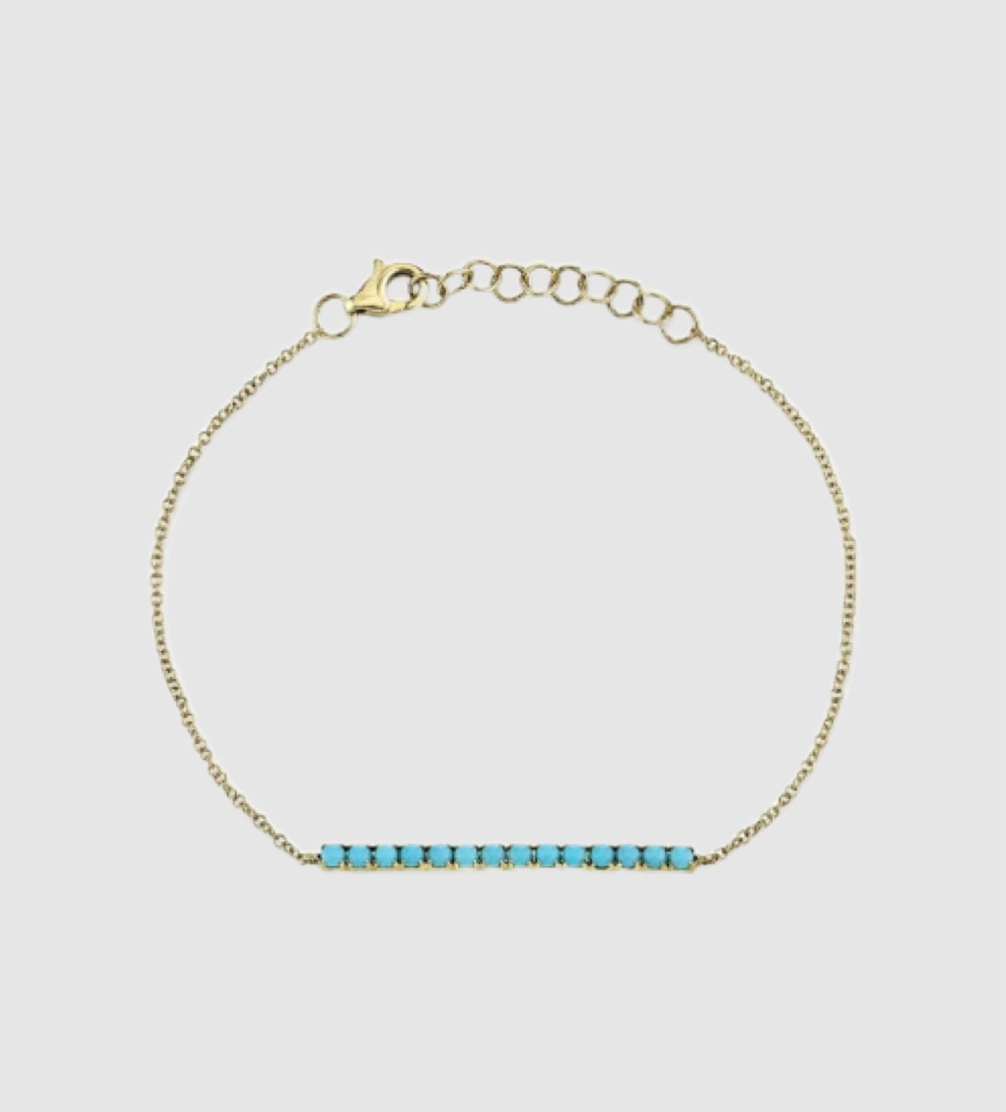 14Kt Yellow Gold Genuine Turquoise Bar Bracelet