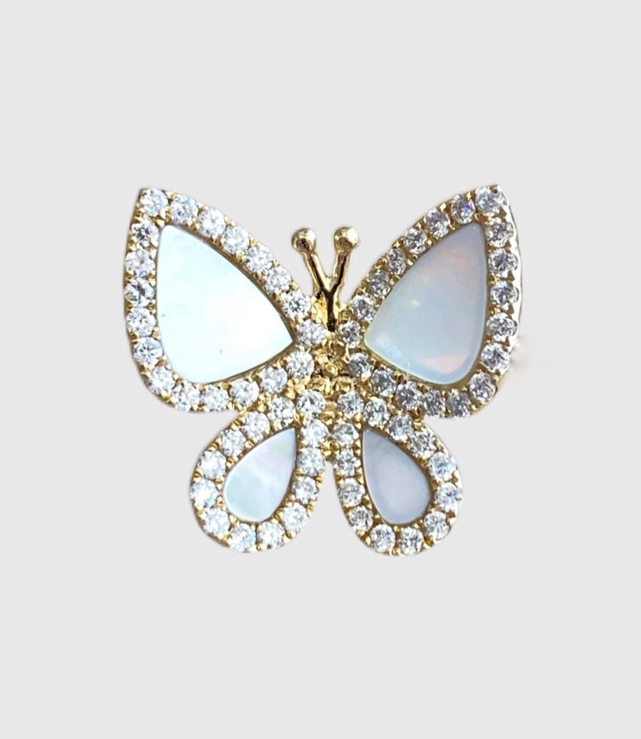 0.44CT Diamond Turquoise/Mother Of Pearl Butterfly Ring