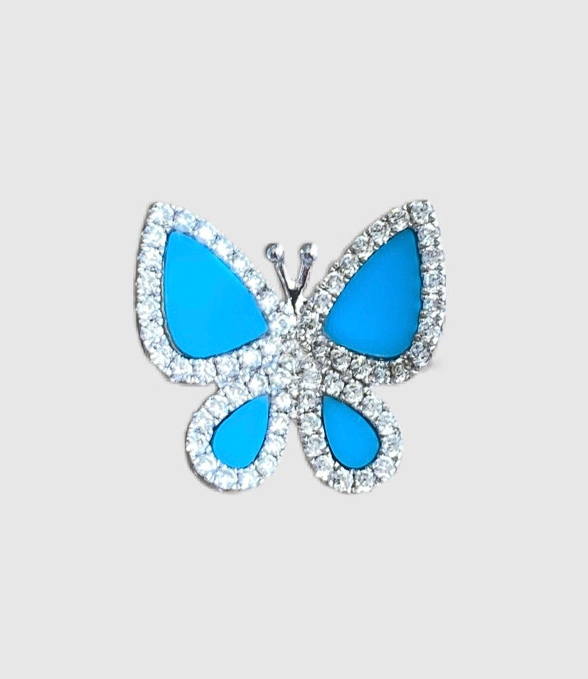 0.44CT Diamond Turquoise/Mother Of Pearl Butterfly Ring